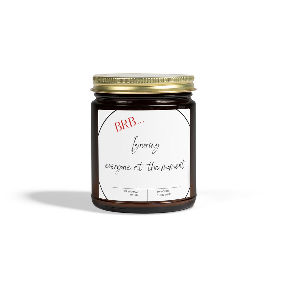 Amber glass self-care candle with gold lid, 