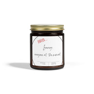 Amber glass self-care candle with gold lid, 