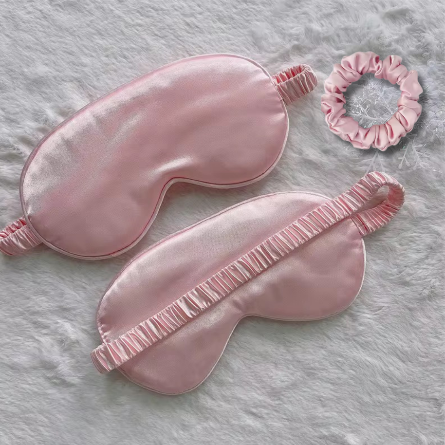 pink 100% Mulberry Silk Sleep Eye Mask & Hair Scrunchie Set