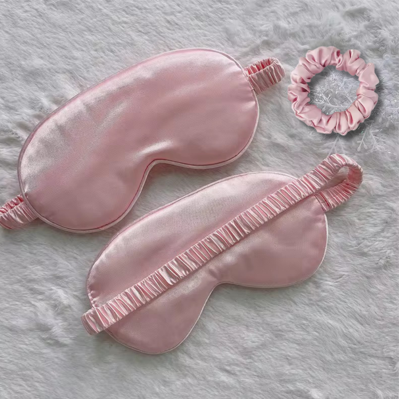 pink 100% Mulberry Silk Sleep Eye Mask &amp; Hair Scrunchie Set