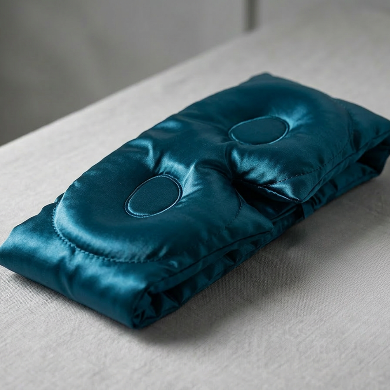 teal blue 100% Mulberry Silk 3D contoured Eye Mask for sleeping &amp; Hair Scrunchie travel gift Set  22 momme 