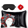 black white red satin bonnet with tie sleep set