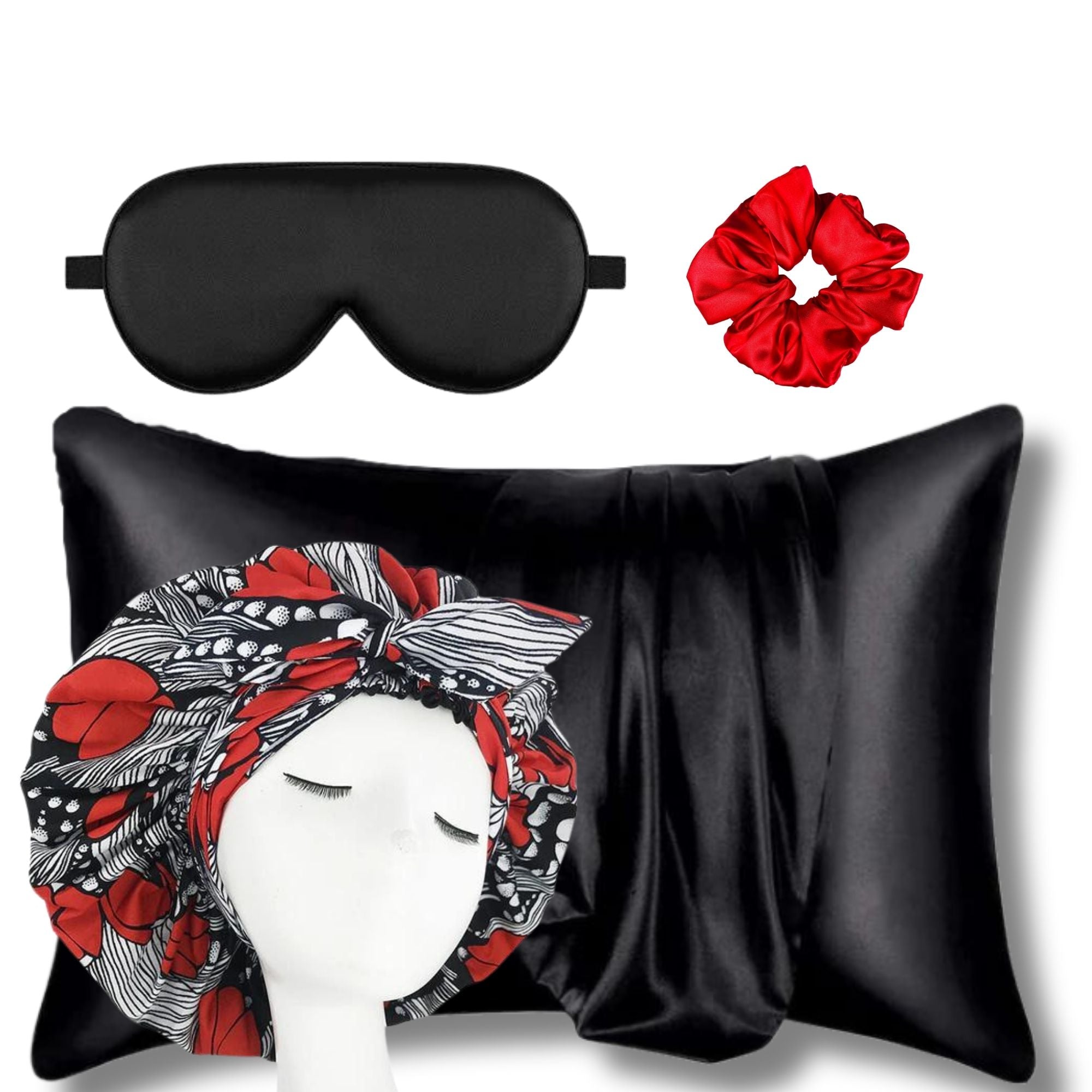 Silky Satin Bonnet Set with Pillowcase, sleep mask, hair scrunchie