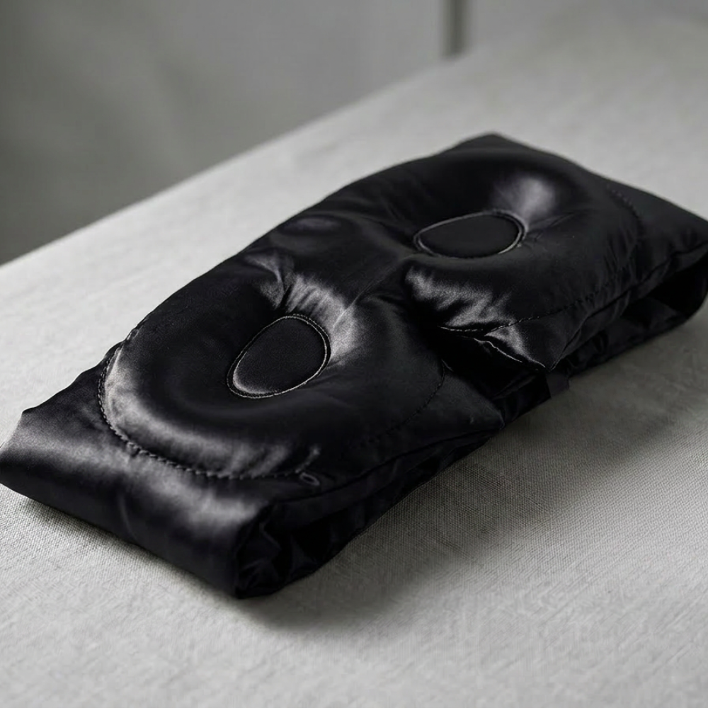 black 100% Mulberry Silk 3D contoured Eye Mask for sleeping & Hair Scrunchie travel gift Set  22 momme 