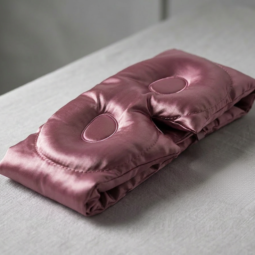 dark pink muave 100% Mulberry Silk 3D contoured Eye Mask for sleeping & Hair Scrunchie travel gift Set  22 momme 