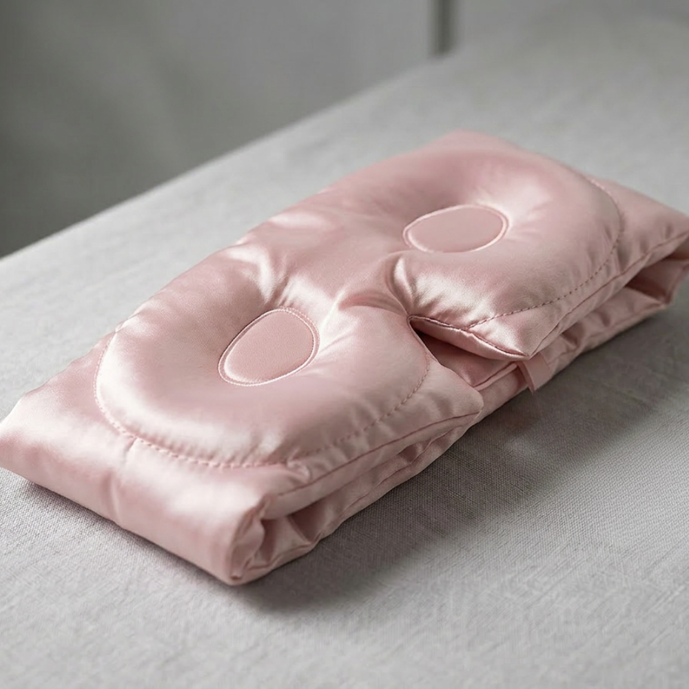 light pink 100% Mulberry Silk 3D contoured Eye Mask for sleeping & Hair Scrunchie travel gift Set  22 momme 