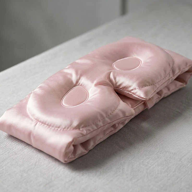 light pink 100% Mulberry Silk 3D contoured Eye Mask for sleeping &amp; Hair Scrunchie travel gift Set  22 momme 