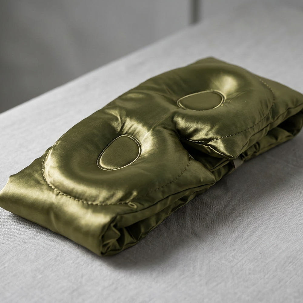 sage green 100% Mulberry Silk 3D contoured Eye Mask for sleeping & Hair Scrunchie travel gift Set  22 momme 