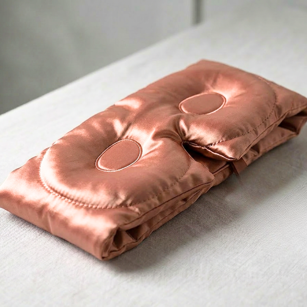 Rose Gold peachy 100% Mulberry Silk 3D contoured Eye Mask for sleeping & Hair Scrunchie travel gift Set  22 momme 