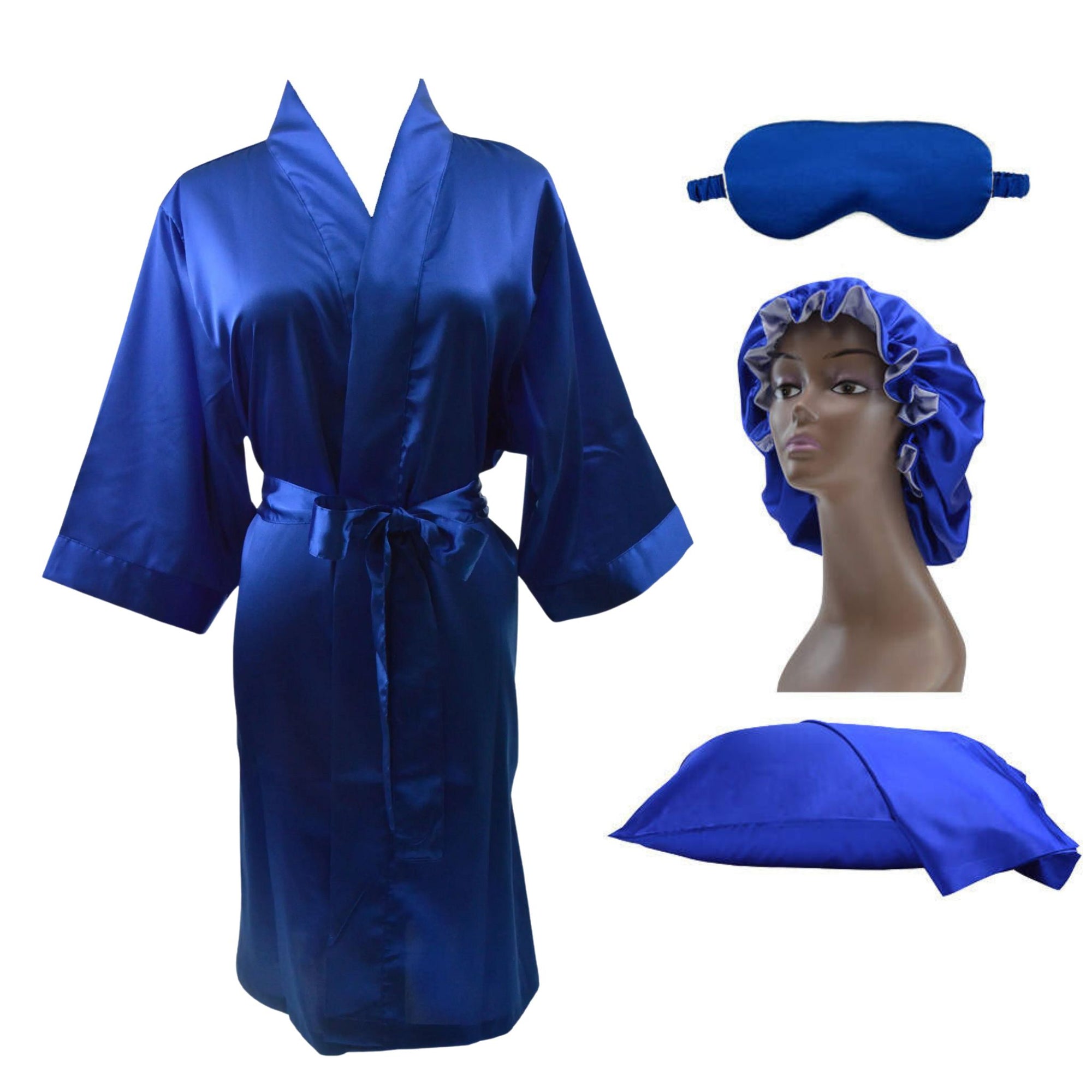 royal blue satin robe sleep set