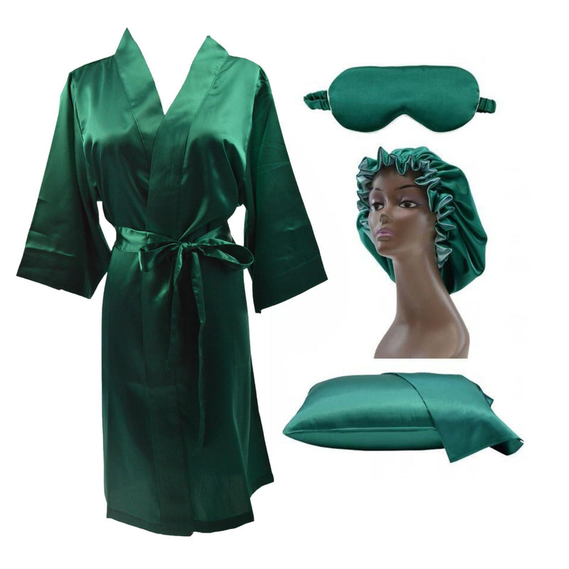 teal green satin robe sleep set
