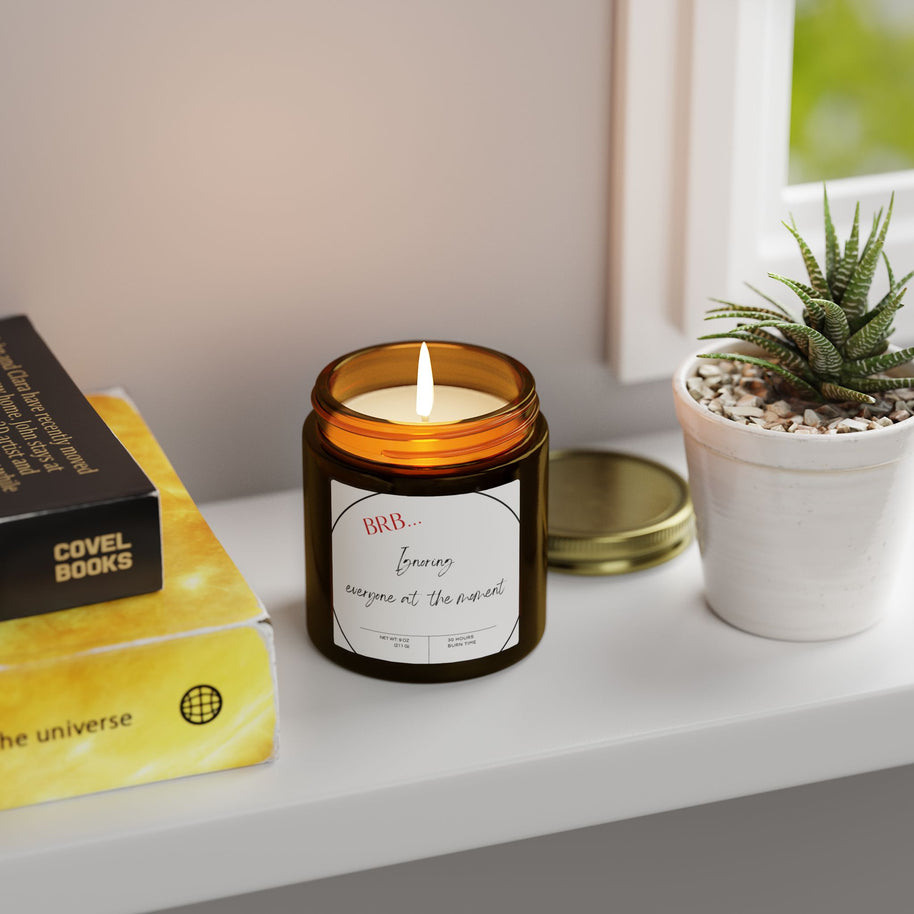 Amber glass self-care candle with 