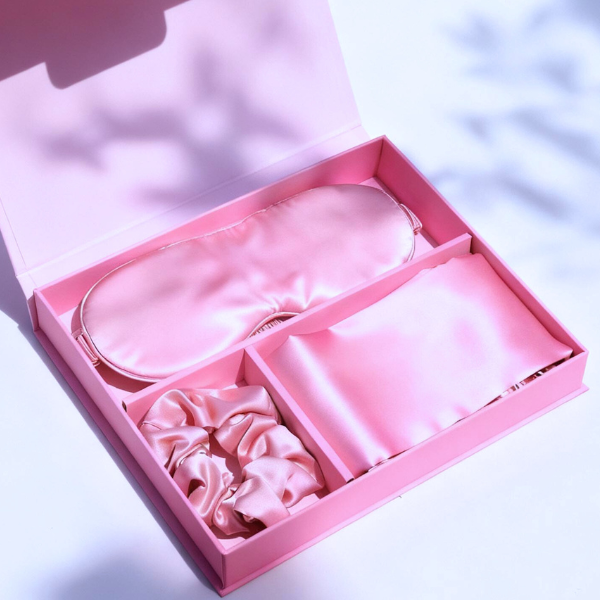 Luxury Satin 3 pc Pillowcase Set with Eye mask &amp; Hair scrunchie Gift Box