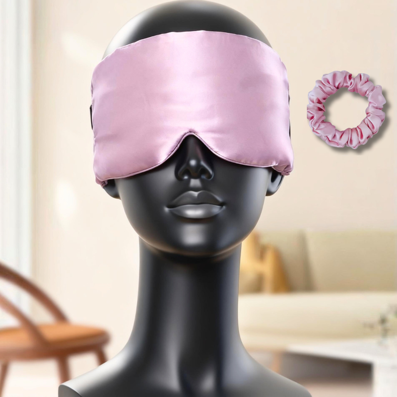 Mulberry Silk Eye Sleep Mask Set – 3D Contoured, Matching Scrunchie gift set 22  momme 