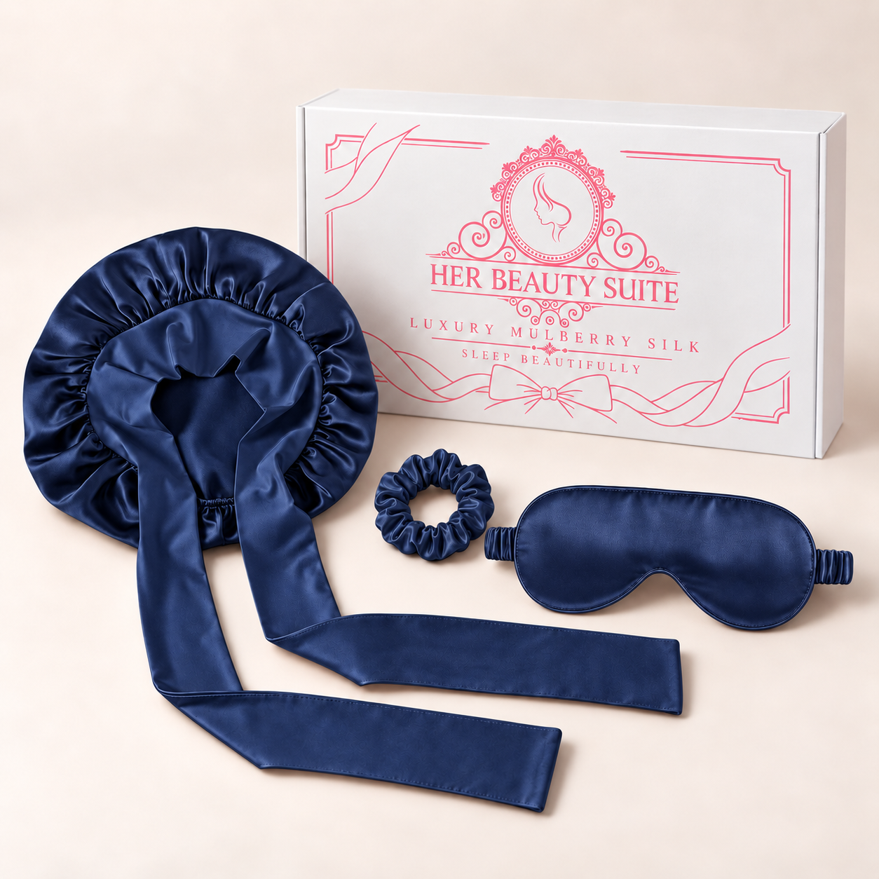 100% Mulberry Silk Bonnet Eye Mask Hair Scrunchie gift Set bundle