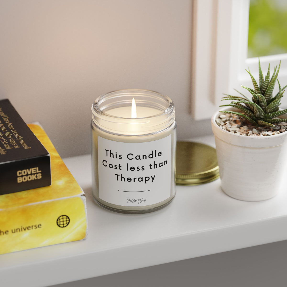 Clear glass mental health candle with 