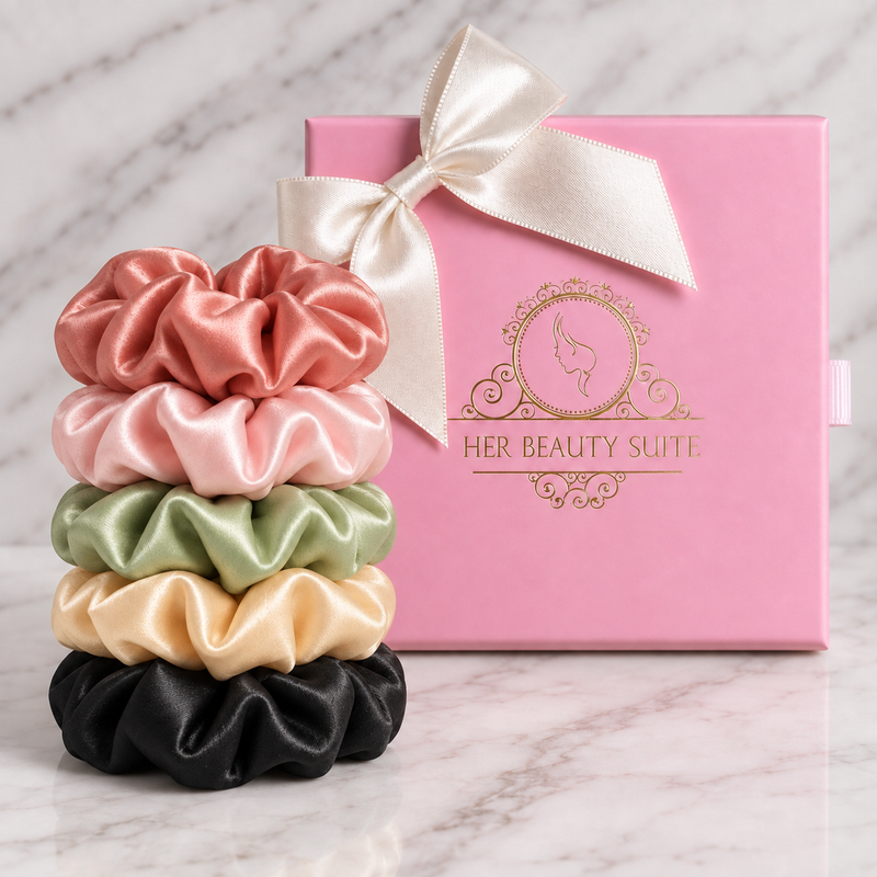 5 pc 100% Mulberry Silk scrunchie Luxury gift box set  22 momme 