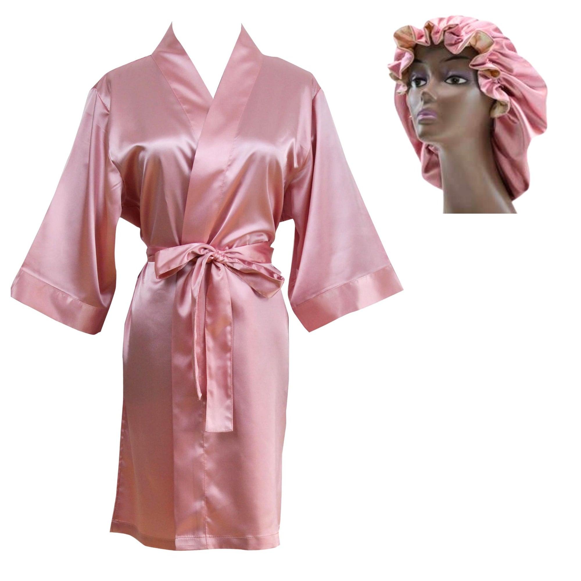 pink silk robe satin bonnet