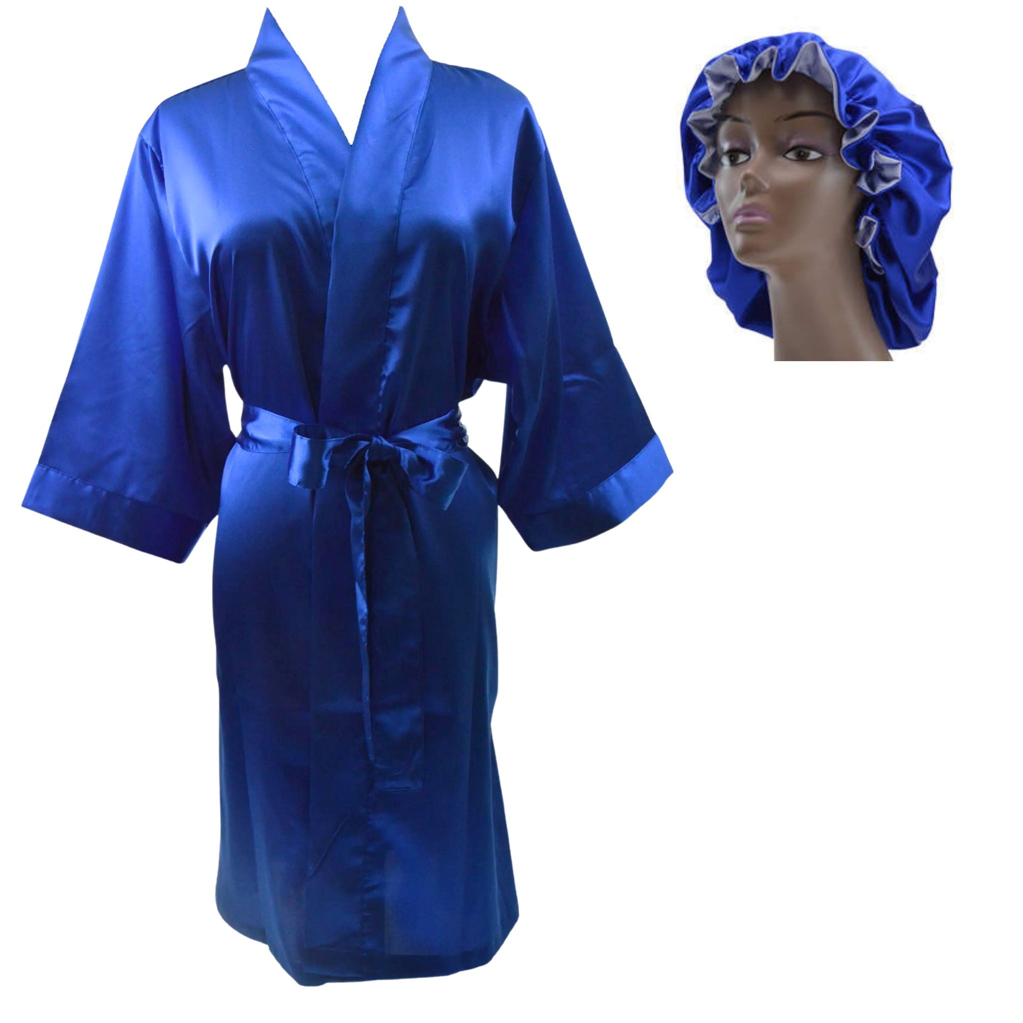Women's Silky Satin Robe and matching bonnet set