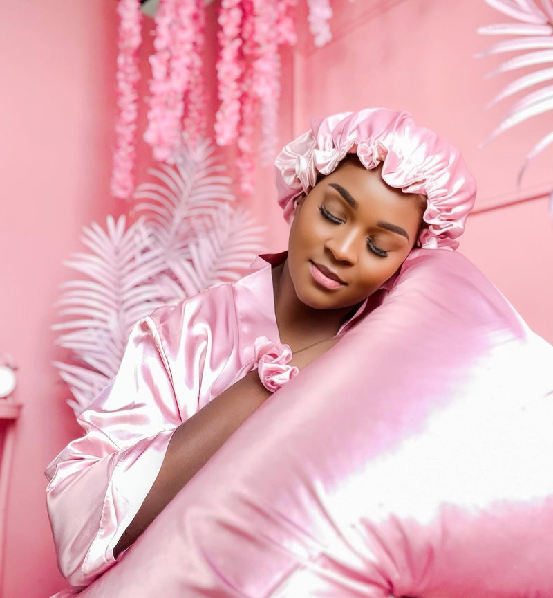 pink satin robe set 5 pc self care loungewear