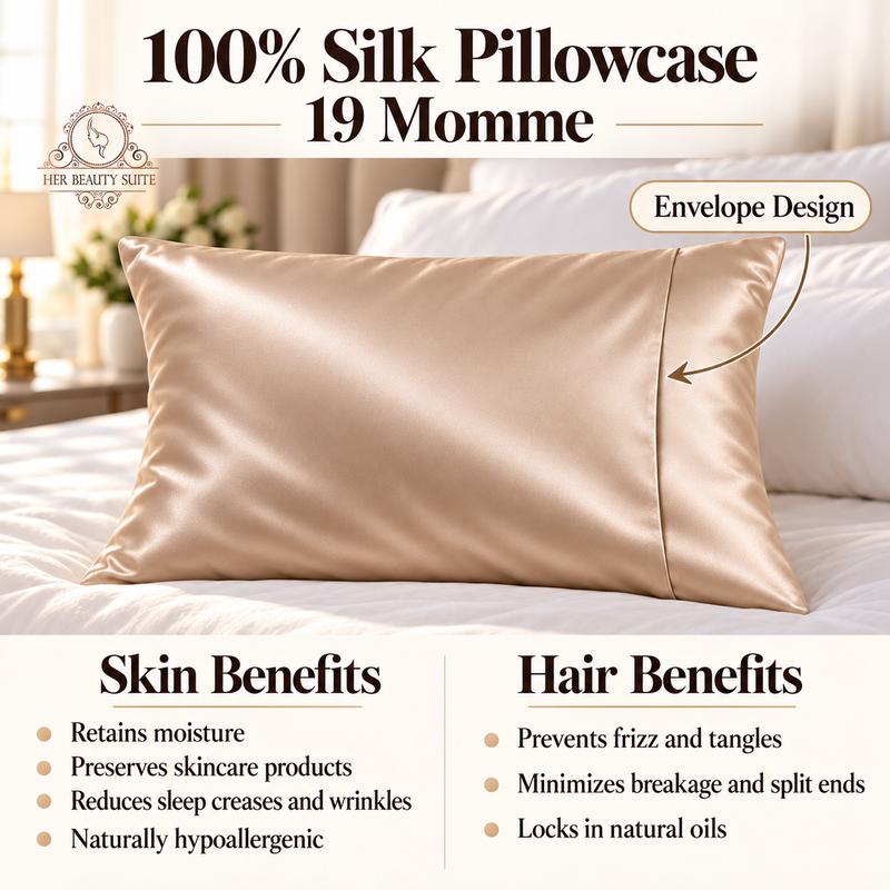 100% Mulberry Silk Pillowcase for Hair and Skin, 19 Momme Standard, Envelope Closure,  Anti Frizz Beauty Sleep Gift for Her Champage golden