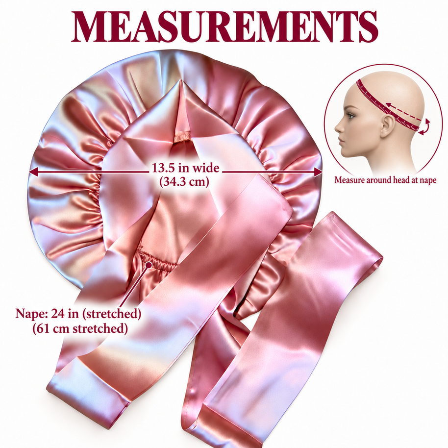 100% Mulberry Silk sleep bonnet for hair with silk band & ties