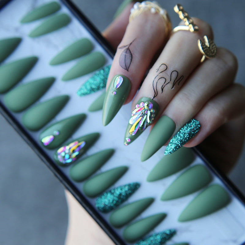 mint sage Green press on nails