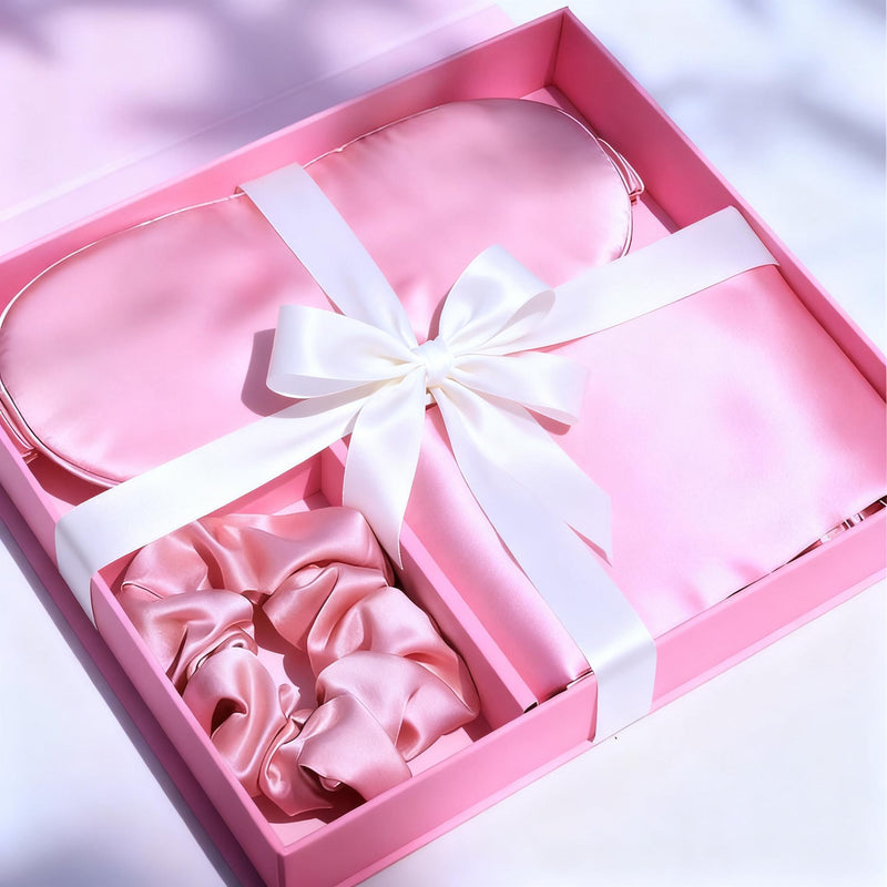 Luxury Satin 3 pc Pillowcase Set with Eye mask &amp; Hair scrunchie Gift Box
