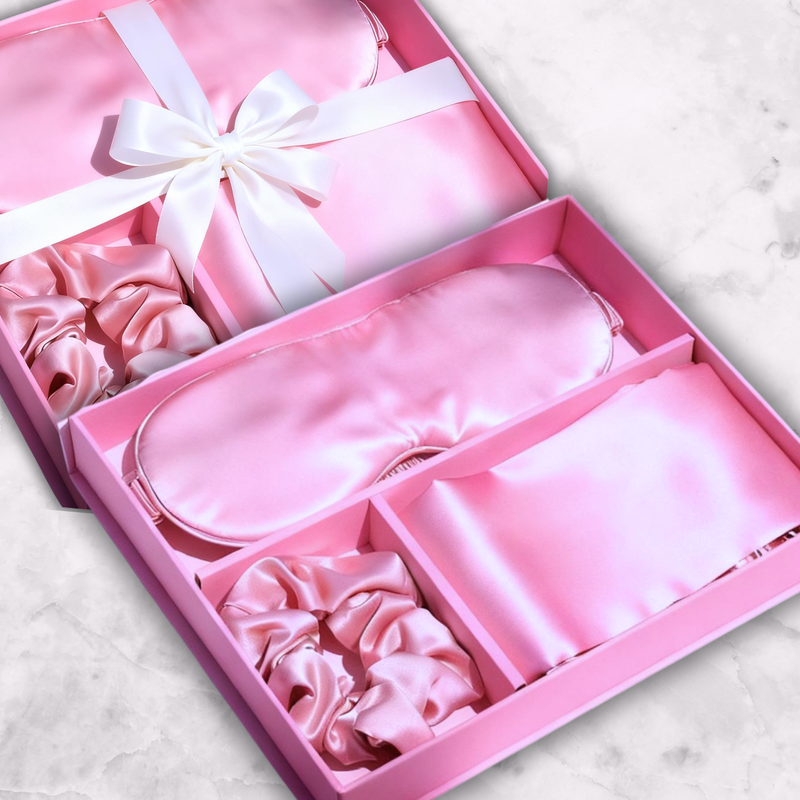Luxury Satin Pillowcase Gift Box set with Eye mask &amp; hair scrunchie for sleeping - 3 pc