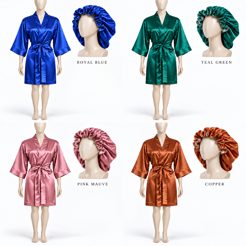 Luxury Women's High quality Satin Robe and matching bonnet loungewear set