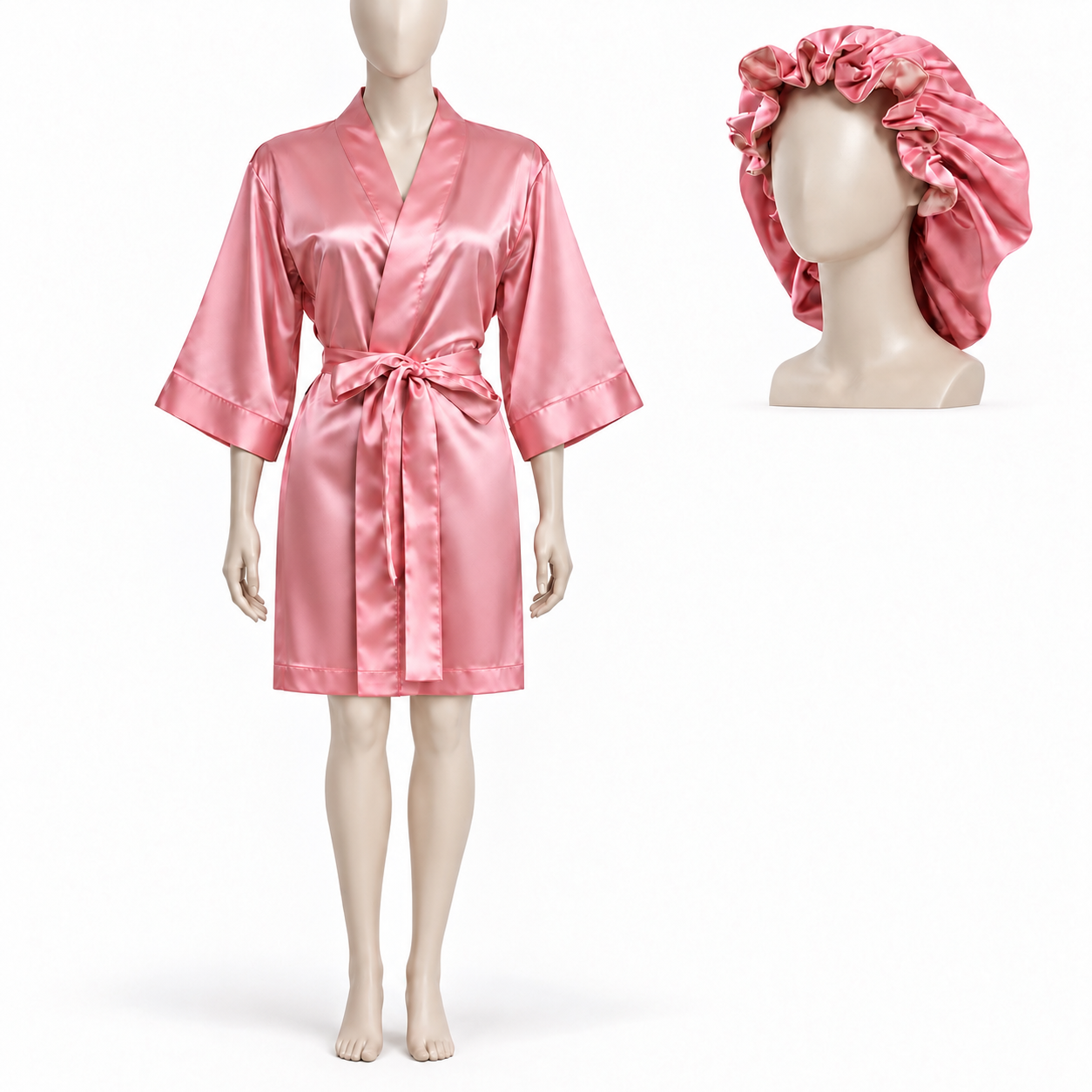 Luxury Women's High quality Satin Robe and matching bonnet loungewear set