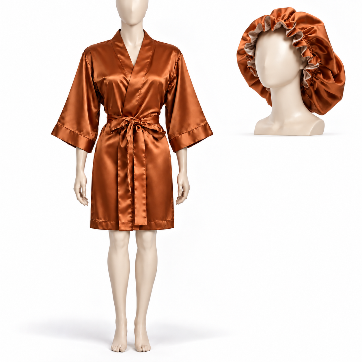 Luxury Women's High quality Satin Robe and matching bonnet loungewear set