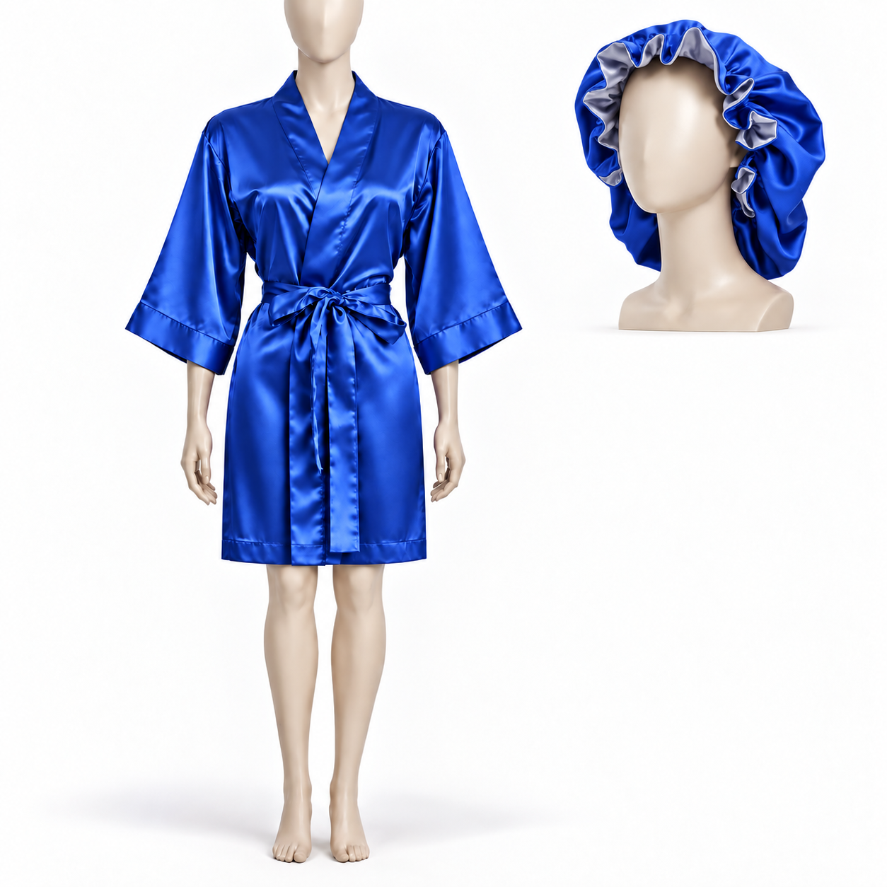Luxury Women's High quality Satin Robe and matching bonnet loungewear set