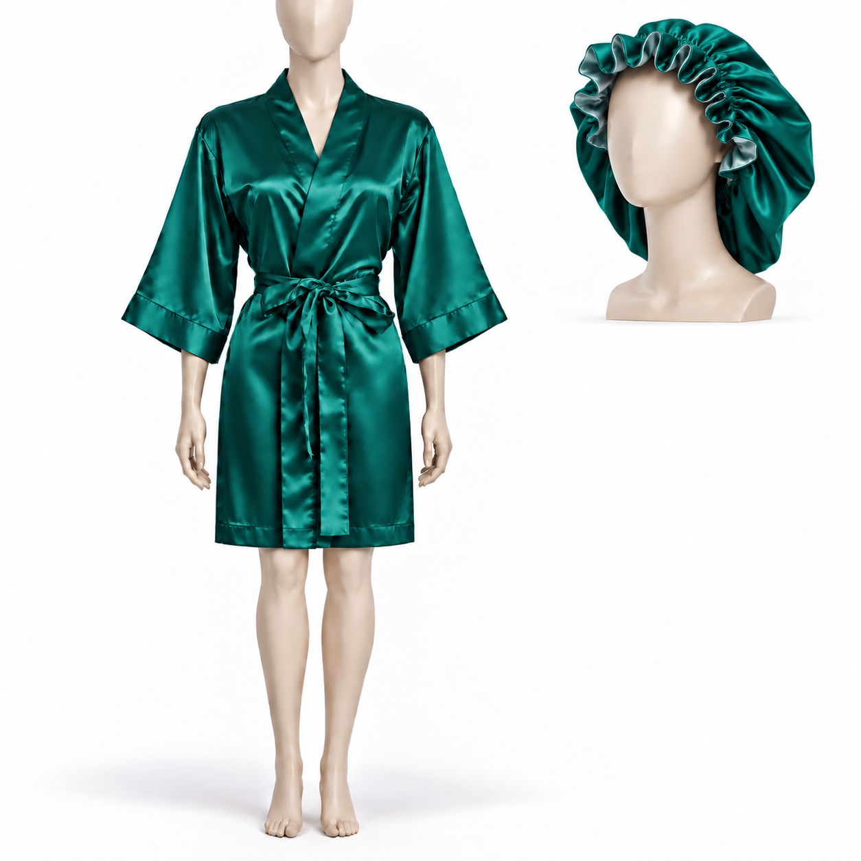 Luxury Women's High quality Satin Robe and matching bonnet loungewear set