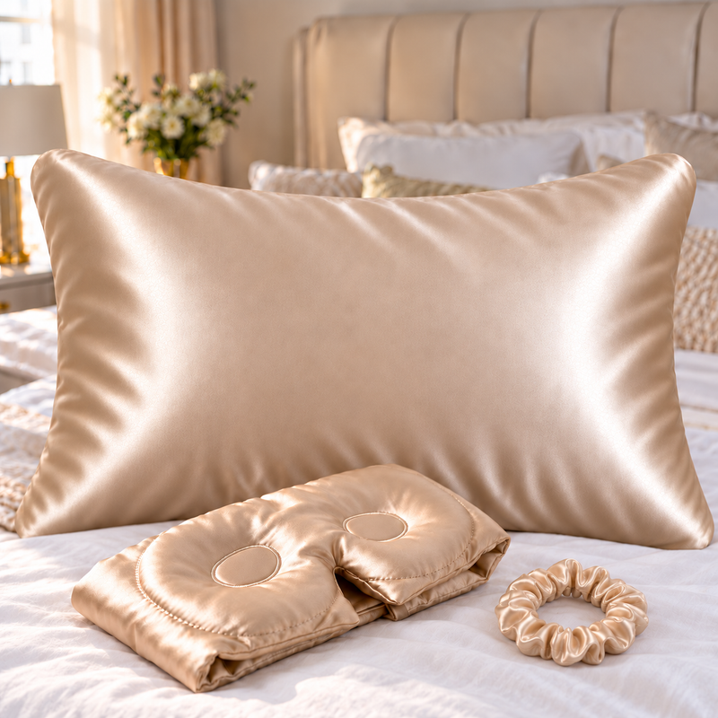 3 pc 100% Mulberry Silk Pillowcase Gift Box Set with 3D eye mask and hair scrunchie