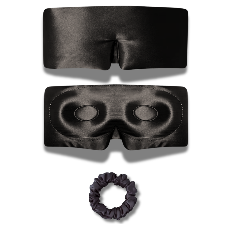 black 100% Mulberry Silk Sleep Eye Mask &amp; Hair Scrunchie Set