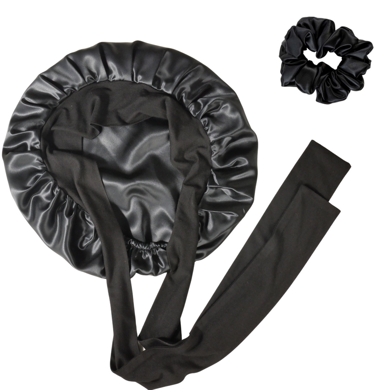 100% Mulberry Silk bonnet with stretchy ties &amp; matching scrunchie set for hair