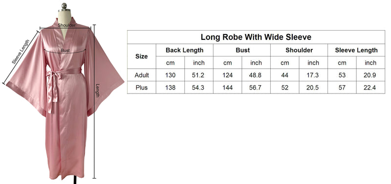 long satin robe size chart
