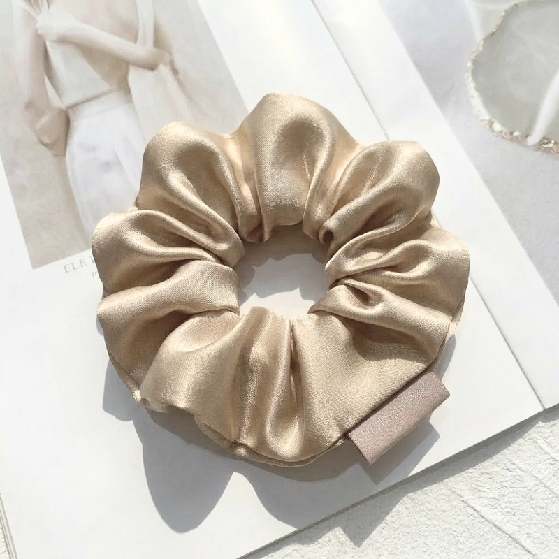 Mulberry Silk Scrunchie hair Tie Luxury Gift Box Set golden champagne