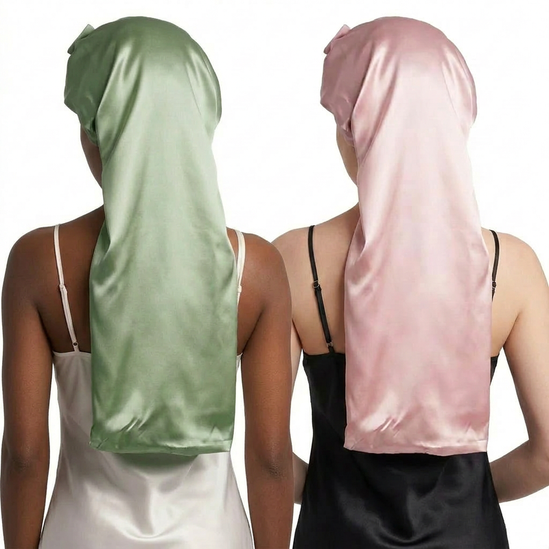 Extra Long Mulberry Silk Bonnet for long hair with ties for sleeping