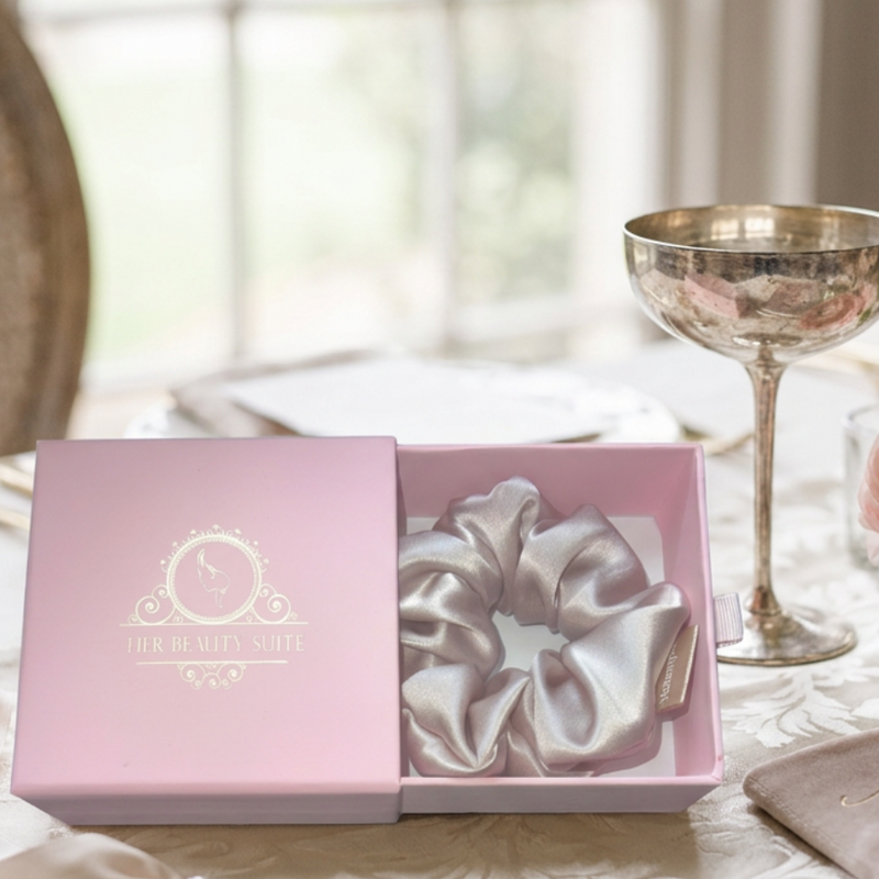 Mulberry Silk Scrunchie hair Tie Luxury Gift Box Set