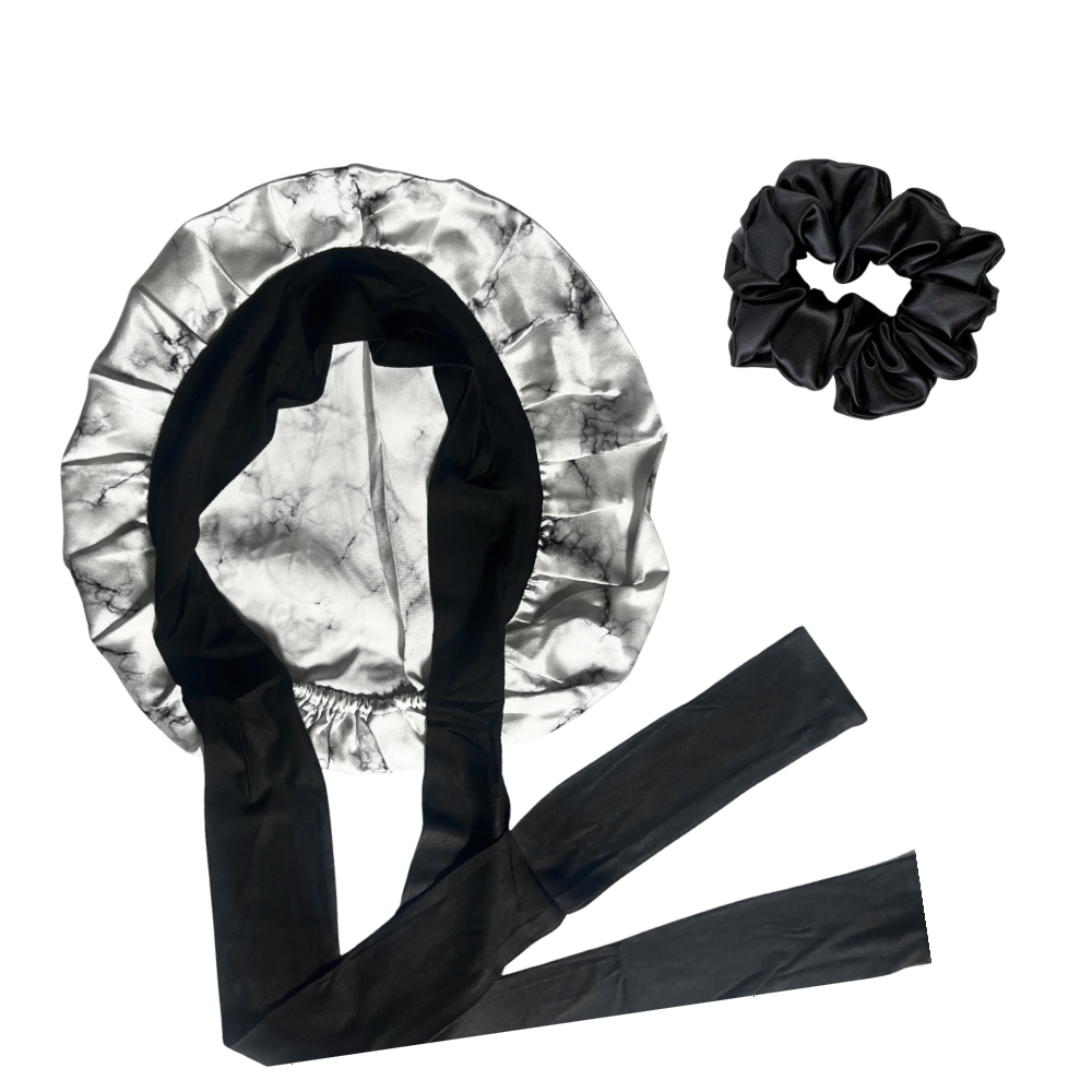 marble print silk bonnet