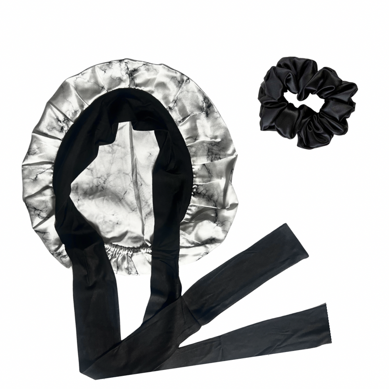 marble print silk bonnet