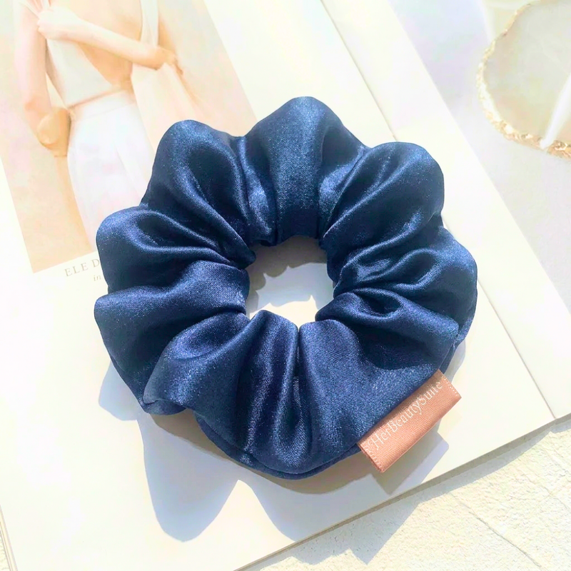 Mulberry Silk Scrunchie hair Tie Luxury Gift Box Set navy blue