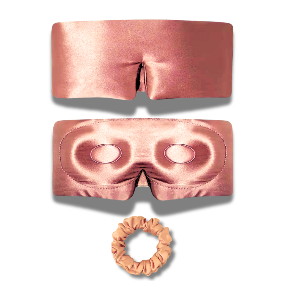 peachy rose gold 100% 3d Mulberry Silk Sleep Eye Mask & Hair Scrunchie Set