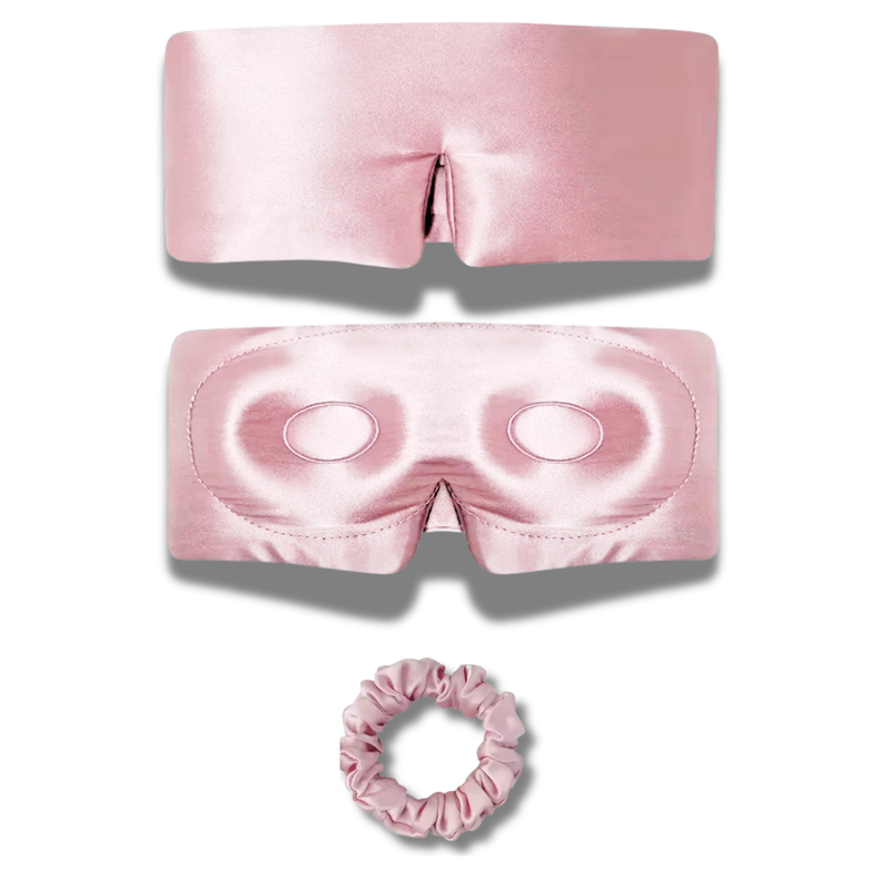 pink 100% Mulberry Silk Sleep Eye Mask &amp; Hair Scrunchie Set