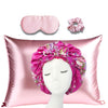 pink floral bonnet with tie pillowcase set