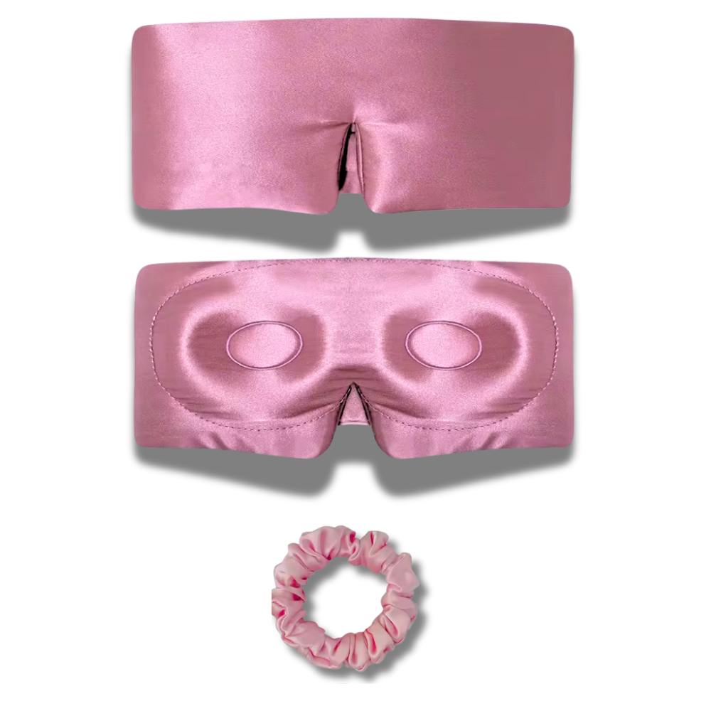 Juego de funda de almohada, antifaz y coletero para el pelo 100 % seda de morera, color negro