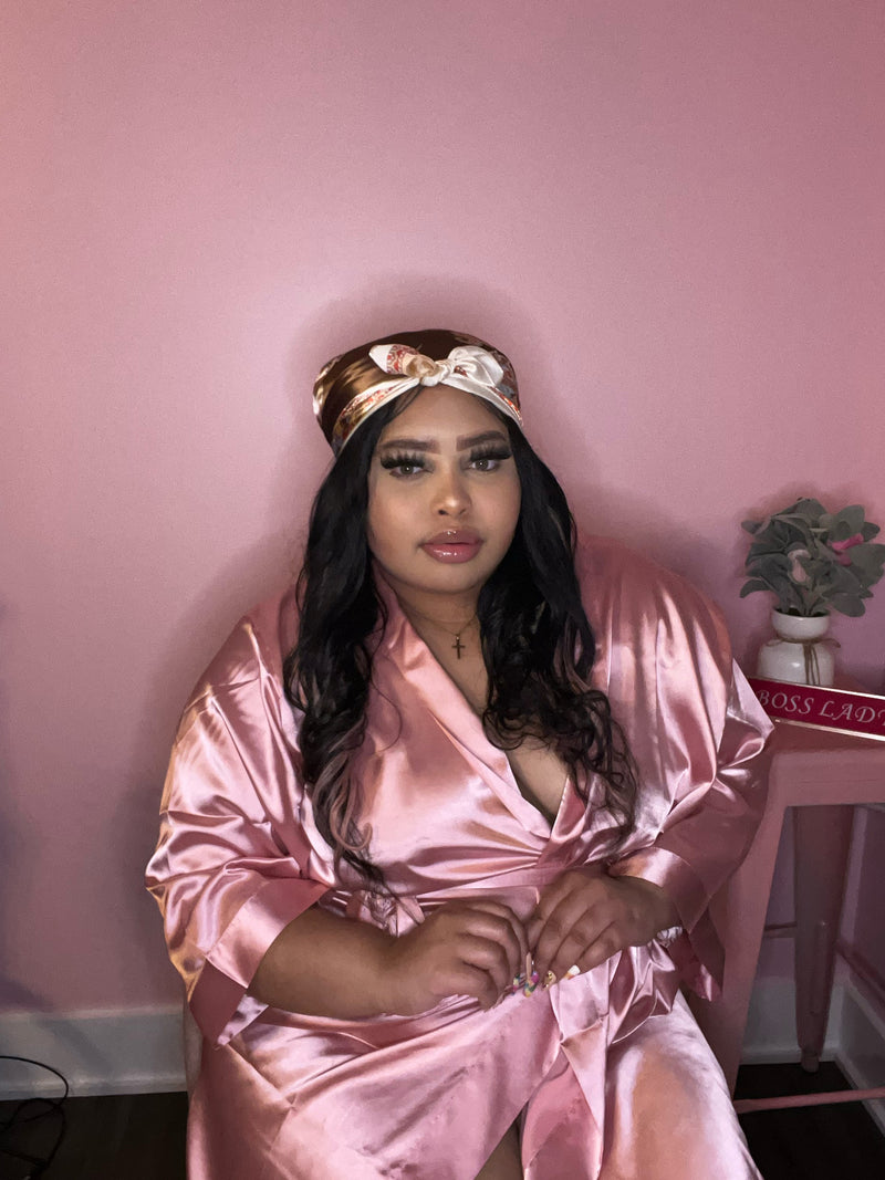 pink plus size satin robe 