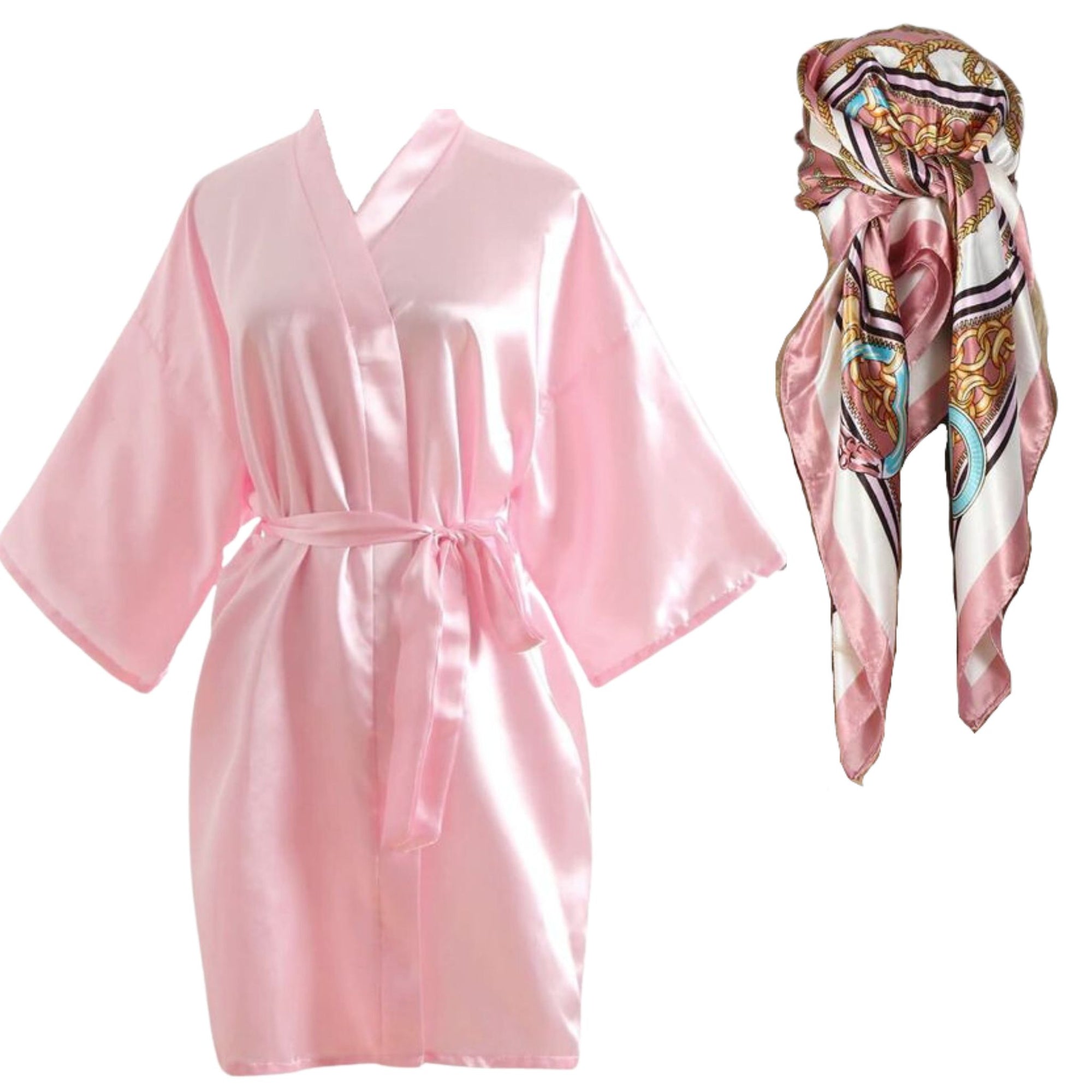 pink satin robe set